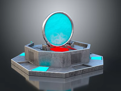 Futuristic Device With Hexagonal Metallic Base Circular Blue Transparent Top And Red Glowing Core 3d model