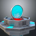 Futuristic Device With Hexagonal Metallic Base Circular Blue Transparent Top And Red Glowing Core