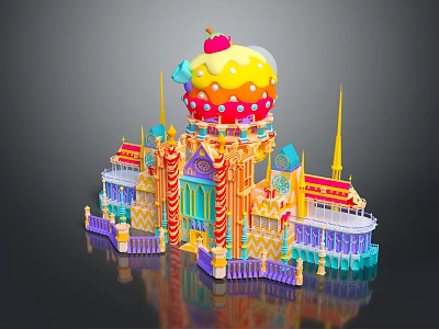 Cartoon Scenery Whimsical Candy Castle With Giant Ice Cream Tower Cherry And Colorful Spires 3d model