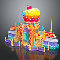 Cartoon Scenery Whimsical Candy Castle With Giant Ice Cream Tower Cherry And Colorful Spires