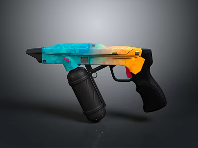 Colorful Tactical Pistol With Blue Orange Green Pattern Black Grip And Magazine For Modern Use 3d model