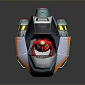 Cartoon Style Bumper Car With Red Clothed Figure And Colorful Warning Stripes