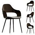 Stylish Modern Single Chair With Curved Wooden Backrest Leather Seat And Black Metal Legs