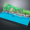 Detailed Coastal Terrain Model With Green Cliffs Blue Water And Rocky Shore