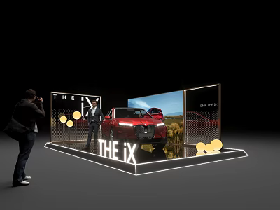 Modern Display Shelf for Showcasing THE iX Red Car in Exhibition Setting With Photographer 3d model