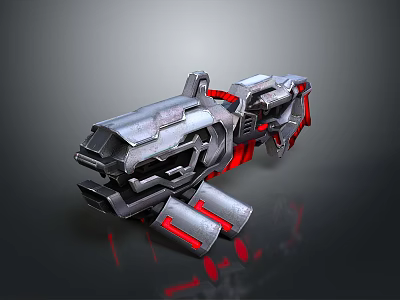 Futuristic Sci Fi Weapon With Metallic Body And Red Mechanical Accents 3d model