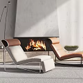 Modern Cream And Brown Lounge Chairs By Fireplace With Flames And Floor Lamp
