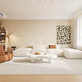 Modern Living and Dining Room Interior With White Sofa Brown Armchair And Coffee Table