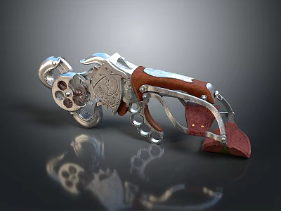 Decorative Household Item With Silver Metal Brown Leather Grip Intricate Carvings And Leather Holster 3d model