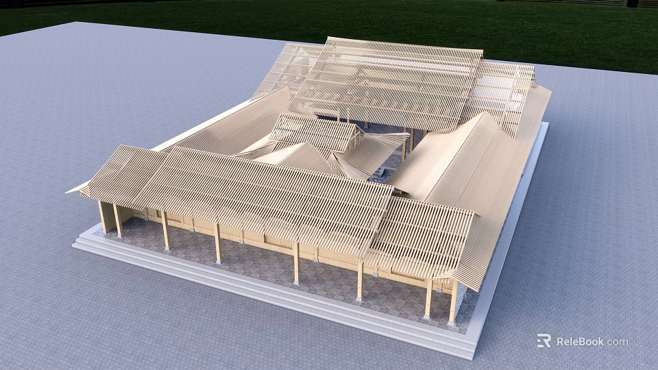 Classic Chinese Ancient Architecture Model With Traditional Roof And Wooden Frame Structures 3d model 