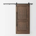 Dark Brown Wooden Barn Door With Paneled Design And Sliding Hardware Details