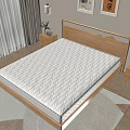 Wooden Double Bed in Cozy Bedroom With Mattress Nightstands Table Lamps and Framed Artworks