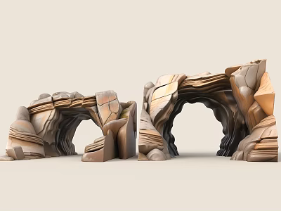 Two Rock Arch 3D Models With Natural Textured Surfaces In Neutral Tones 3d model