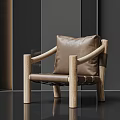 Modern Accent Chair With Wooden Frame And Brown Leather Cushion For Minimalist Living Room