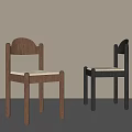 Modern Minimalist Brown And Black Dining Chairs With Wooden Frame And Woven Seat Design