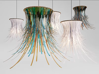 Artistic Modern Chandeliers With Colorful Tassel Design And Glass Elements 3d model