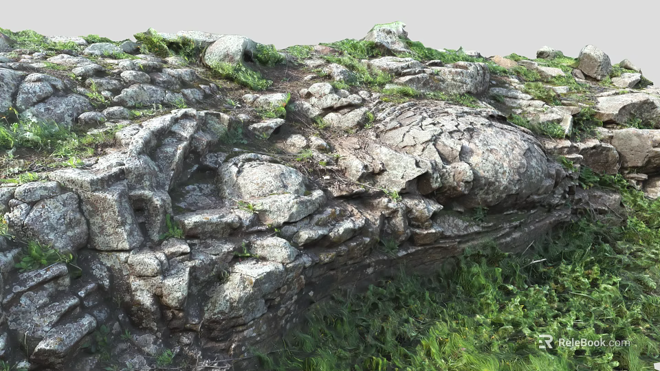Natural Scenic Landscape Featuring Moss Covered Rocks And Lush Green Grass 3d model 