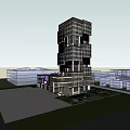 Modern Multi Storey Office Building With Glass Facade And Adjacent Structures 3d model