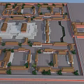Traditional Chinese Ancient Architecture With Red Walls Golden Roofs And Symmetrical Courtyard Layout
