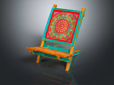 Colorful Wooden Easel With Red Fabric Featuring Intricate Mandala Pattern For Art And Decoration 3d model