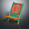 Colorful Wooden Easel With Red Fabric Featuring Intricate Mandala Pattern For Art And Decoration