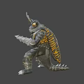 Insect Like Fantasy Game Character With Yellow Eyes Antennae And Armored Striped Body