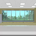 Comfortable Waiting Room With Neatly Arranged Pink Chairs And Large Windows Showing Green Landscape