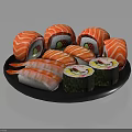 Fresh Delicious Assorted Sushi Rolls With Salmon And Vegetable Fillings On Black Plate