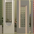 Modern Room Divider With Glass Grid Panel And Wooden Frame Design Elements 3d model