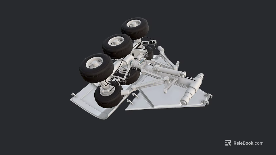 Aircraft Landing Gear System With Multiple Wheels And Metal Support Structure 3d model 