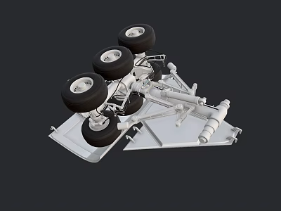 Aircraft Landing Gear System With Multiple Wheels And Metal Support Structure 3d model