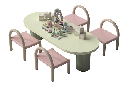 Modern Children's Table and Chair Combination Building Blocks Toy Table Children's Seat 3d model