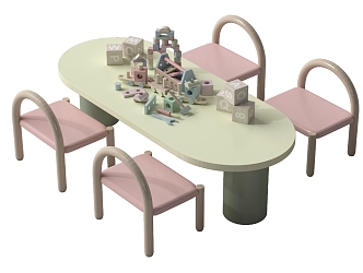 Modern Children's Table and Chair Combination Building Blocks Toy Table Children's Seat 3d model