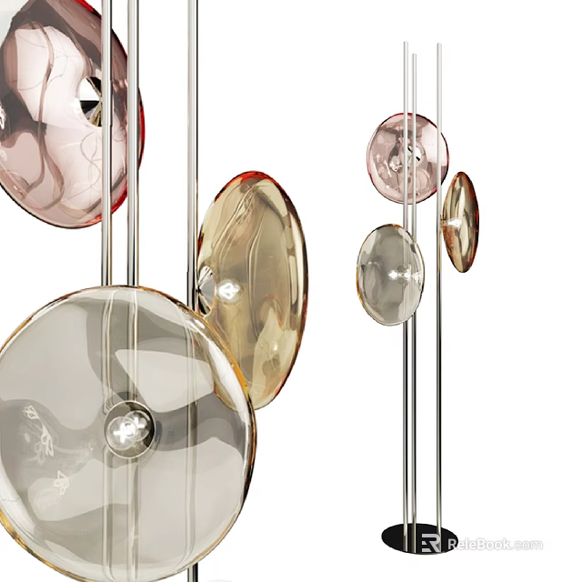 Elegant Modern Floor Lamp With Multiple Colored Glass Discs And Metallic Stand 3d model 