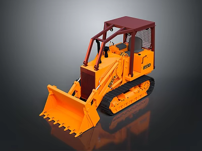 Orange Tracked Bulldozer With Red Cabin And Front Bucket For Construction Use 3d model