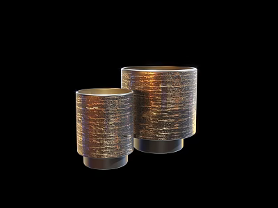 Elegant Metallic Wine Bottles And Glasses With Textured Surface Different Sizes And Black Background 3d model