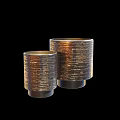 Elegant Metallic Wine Bottles And Glasses With Textured Surface Different Sizes And Black Background