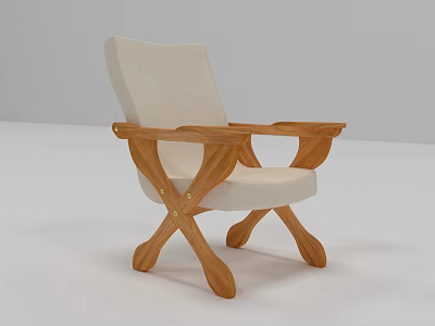 Single Sofa Featuring Wooden Frame Armrests and Light Colored Cushion Simple Design 3d model