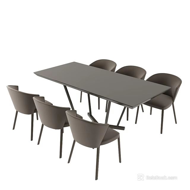 Modern Minimalist Gray Dining Table Set With Six Chairs For Home 3d model