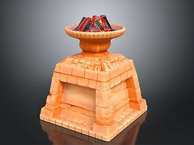 Mythical Stone Pedestal With Lava Filled Bowl And Ornamental Carvings Design 3d model