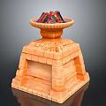 Mythical Stone Pedestal With Lava Filled Bowl And Ornamental Carvings Design