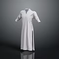 Minimalist White Long Dress With Stand Up Collar Mid Length Sleeves And Side Slit
