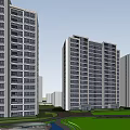 Modern High Rise Residential Buildings With Green Trees And Pedestrian Path