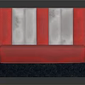 Stylish Multi Seat Sofa With Red Upholstery White Striped Backrest And Dark Base