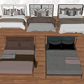 Modern Double Bed Designs with Different Headboard Styles and Pillow Arrangements 3d model