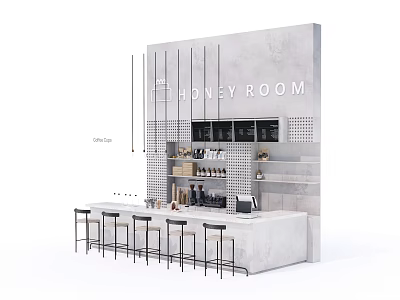 Modern Bar Chair Combination Milk Tea Shop Bar 3d model
