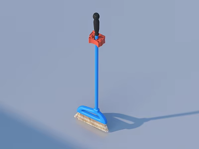 Practical Household Cleaning Brush With Blue Brush Head Red Clip And Black Handle 3d model