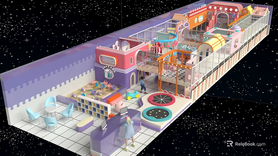 Indoor Playground With Colorful Structures Climbing Facilities Slides Where Children Play Joyfully With Parents 3d model 