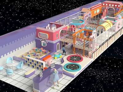 Indoor Playground With Colorful Structures Climbing Facilities Slides Where Children Play Joyfully With Parents 3d model