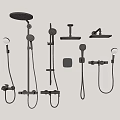 Modern Black Shower System With Rainfall Head Handheld Sprayer And Control Valves 3d model